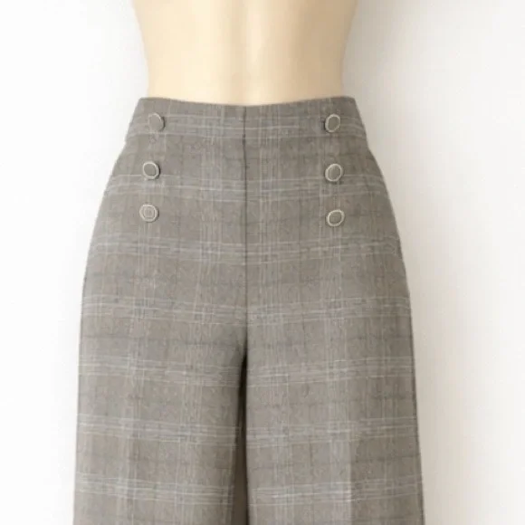 89th & Madison Womens Plaid Wide Leg Pants Size Medium High Rise Sailor Button - Picture 3 of 10